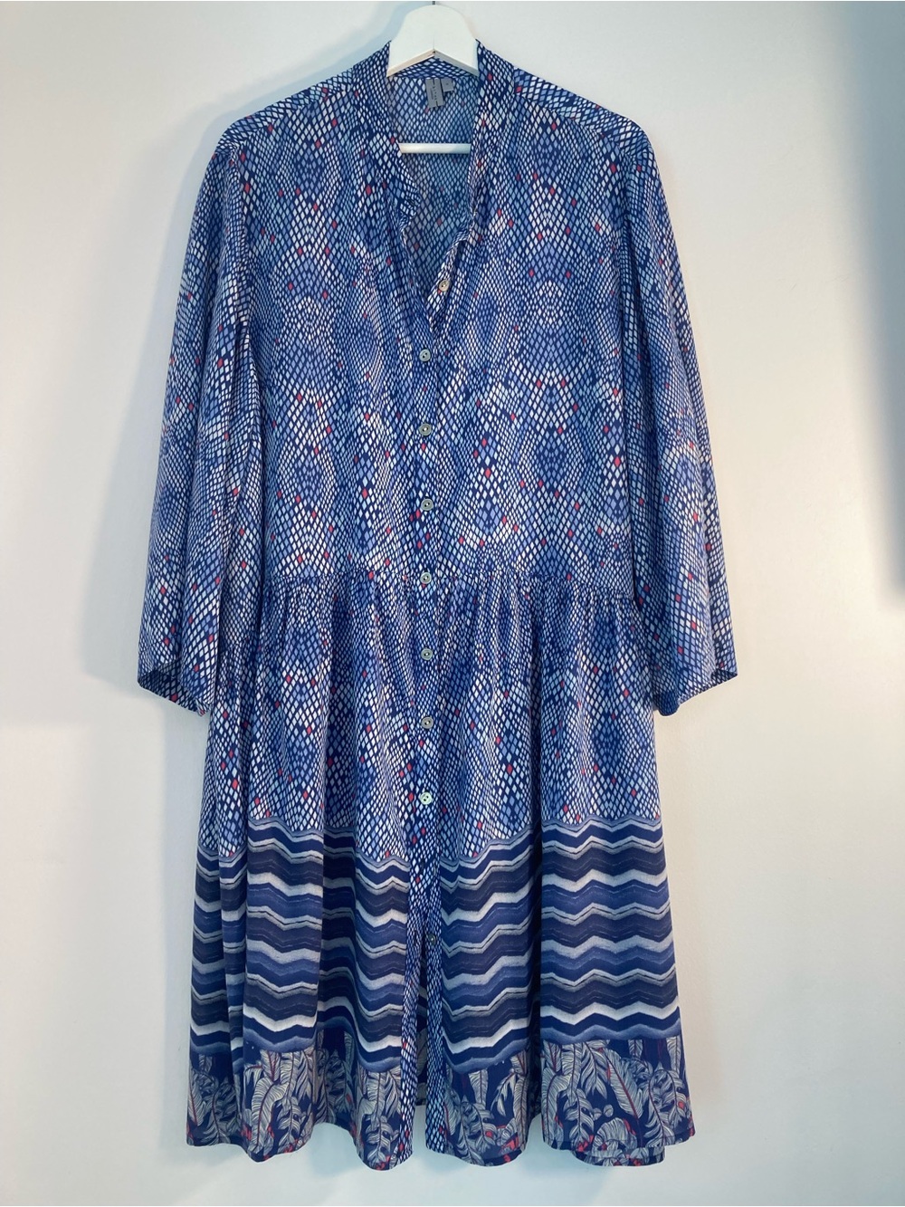 Anthropologie - Blink   London Blue Stripe Print Mini Ruffle Shirt Dress | XL